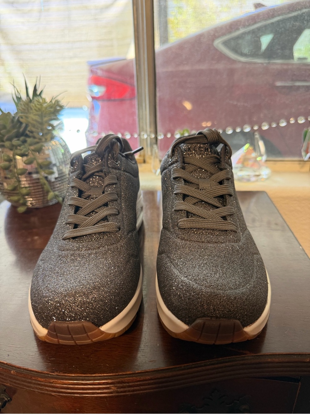 Skechers women’s Sparkle Gray Lace-Up Sneakers